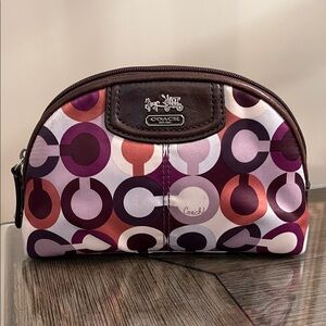 Coach C OP Art Satin Cosmetic Bag Multicolor Patterned Women's Purple Brown